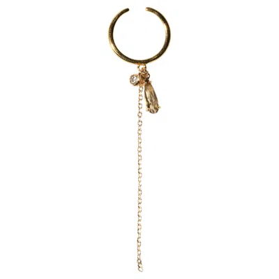 Pre-owned Studio Baloge Cascade Champagne Glass Pendant Draped Chain Ring In 14k Gold-filled In Multi