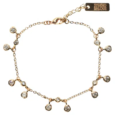 Pre-owned Studio Baloge Diamond Drift Bezel-set Crystal Cluster Bracelet In 14k Gold-filled In Multi