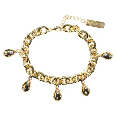 Pre-owned Studio Baloge Goutte D'or Sculptural Drop Bracelet In Gold-plated Chain With Cubic Zirconia In Multi