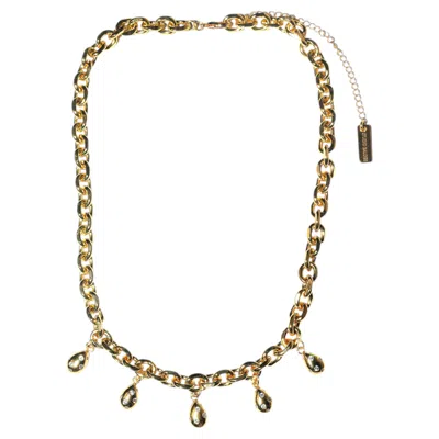 Pre-owned Studio Baloge Goutte D'or Sculptural Drop Necklace In Gold-plated Chain With Cubic Zirconia In Multi