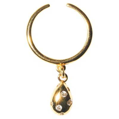 Pre-owned Studio Baloge Goutte D'or Sculptural Teardrop Ring In Gold-plated With Cubic Zirconia In Multi