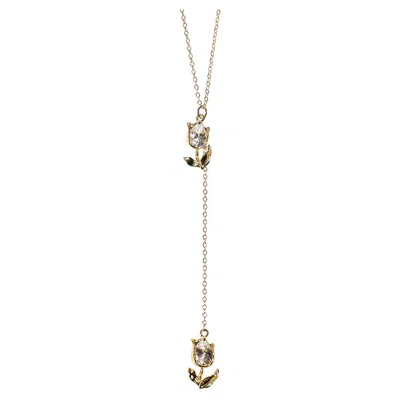 Pre-owned Studio Baloge Jardin Sculptural Floral Crystal Lariat Necklace 14k Gold-filled In Multi