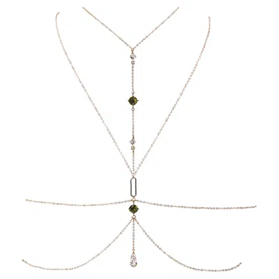 Pre-owned Studio Baloge Lumina Drama 14k Gold-filled Multi-layer Body Chain In Peridot Green
