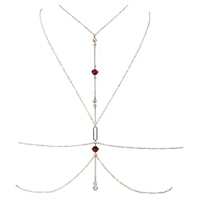 Pre-owned Studio Baloge Lumina Drama 14k Gold-filled Multi-layer Body Chain In Rouge Bordeaux