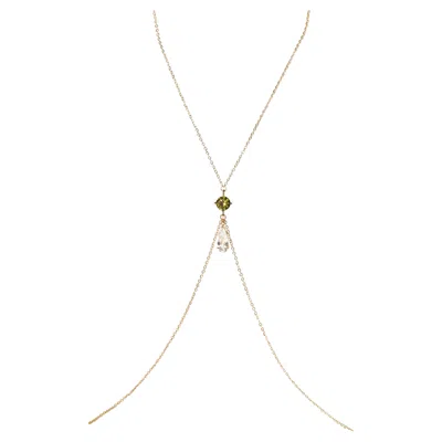 Pre-owned Studio Baloge Lumina Mini Body Chain In Peridot Green With Crystal Teardrop 14k Gold Filled