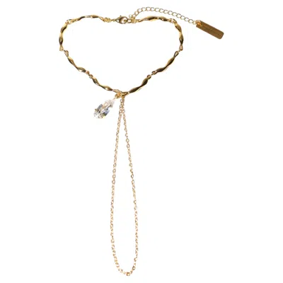 Pre-owned Studio Baloge Lumina Molten 14k Gold-filled Hand Chain With Teardrop Crystal In Multi