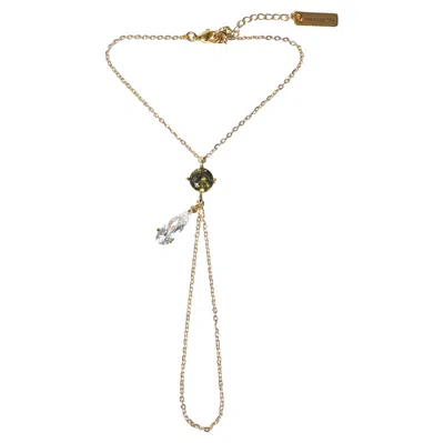 Pre-owned Studio Baloge Lumina Peridot-green Crystal 14k Gold-filled Hand Chain With Teardrop Crystal In Multi