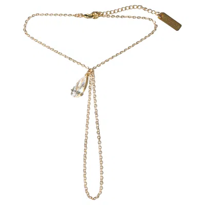 Pre-owned Studio Baloge Lumina Solitaire Hand Chain In 14k Gold-filled With Crystal Teardrop In Multi