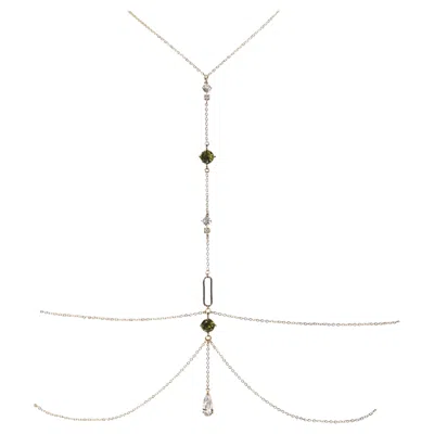 Pre-owned Studio Baloge Lumina T-line 14k Gold-filled Body Chain With Peridot-green Crystal Accents In Multi