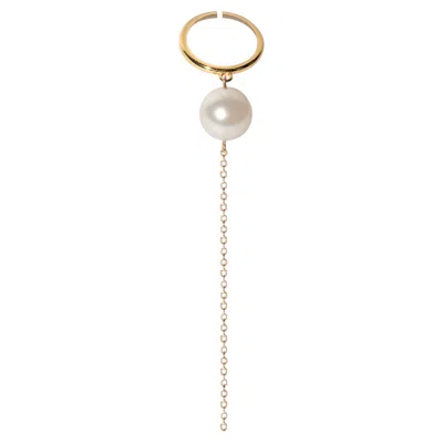 Pre-owned Studio Baloge Noema Sculptural Pearl Chain Ring In 24k Gold-plated With Draped Chain In Multi