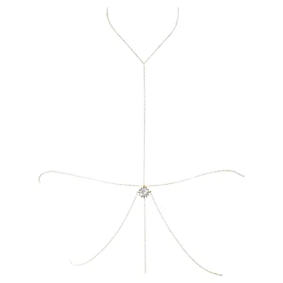 Pre-owned Studio Baloge Noma T-line 14k Gold-filled Body Chain With Crystal Centerpiece In Multi