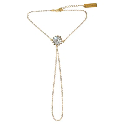 Pre-owned Studio Baloge Noma V-line 14k Gold-filled Hand Chain With Central Crystal Halo In Multi