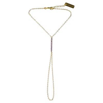 Pre-owned Studio Baloge Nuit V-line 14k Gold-filled Hand Chain In Purple With Crystal Bar