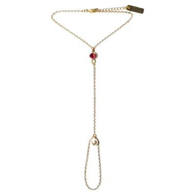 Pre-owned Studio Baloge Petale Pink Crystal & Pearl Draped Hand Chain In 14k Gold-filled
