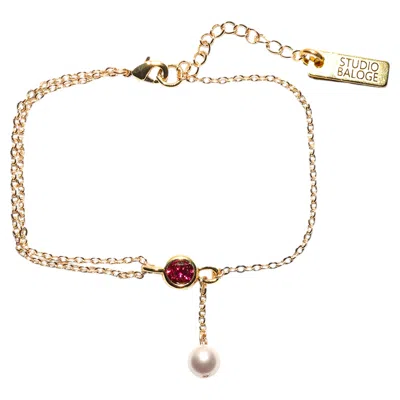 Pre-owned Studio Baloge Petale Pink Crystal & Pearl Drop Bracelet In 14k Gold-filled