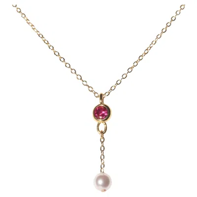Pre-owned Studio Baloge Petale Pink Crystal & Pearl Drop Necklace In 14k Gold-filled