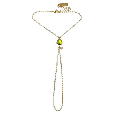 Pre-owned Studio Baloge Point 14k Gold-filled Hand Chain In Peridot Green With Luminous Crystal Drop