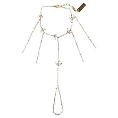 Pre-owned Studio Baloge Seraphine V-line 14k Gold-filled Hand Chain With Floral Crystal Motif In Multi