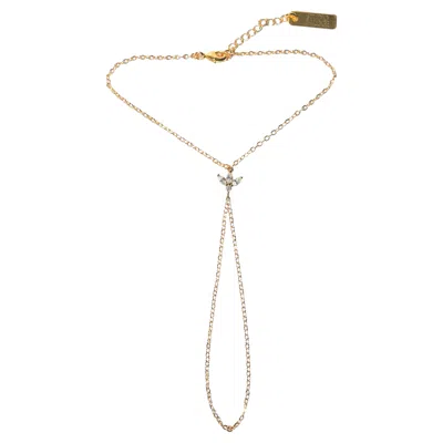 Pre-owned Studio Baloge Seraphine V-line 14k Gold-filled Hand Chain With Floral Crystal Motif In Multi