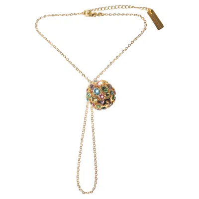 Pre-owned Studio Baloge Solara Multi-color Crystal Sphere Statement Hand Chain In 14k Gold-filled Chain