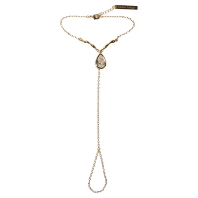 Pre-owned Studio Baloge Suspendue Goutte 14k Gold-filled Hand Chain With Pear-cut Crystal Drop In Multi
