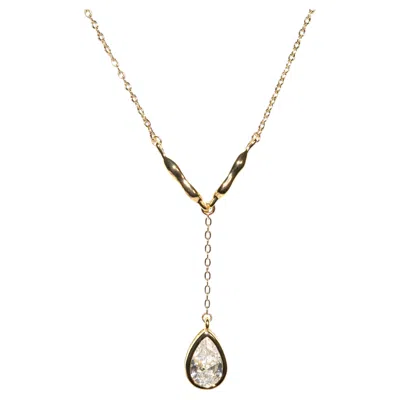 Pre-owned Studio Baloge Suspendue Goutte 14k Gold-filled Necklace With Pear-cut Crystal Drop In Multi
