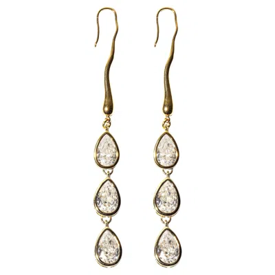 Pre-owned Studio Baloge Suspendue Goutte Long Drop Earrings With Triple Pear-cut Crystal Drops In Multi