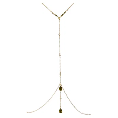 Pre-owned Studio Baloge Verdelle 14k Gold-filled Body Chain With Two Pear-cut Olive Green Stone Drops