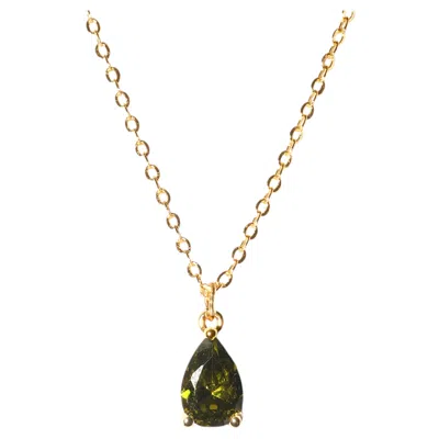 Pre-owned Studio Baloge Verdelle Olive Green Pear-cut Teardrop Pendant Necklace In 14k Gold-filled