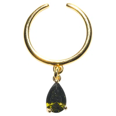 Pre-owned Studio Baloge Verdelle Olive Green Pear-cut Teardrop Ring In Gold-plated