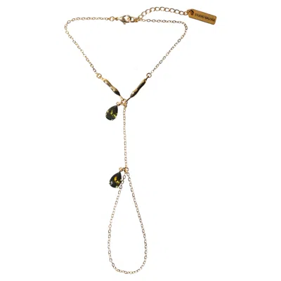 Pre-owned Studio Baloge Verdelle V-line 14k Gold-filled Hand Chain With Pear-cut Olive Green Crystals