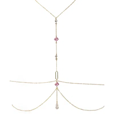 Studio Baloge Women's Gold / Pink Lumina T-line Body Chain In Bright Pink In Multi