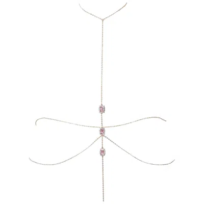 Studio Baloge Women's Gold / Pink / White Carré T-line Body Chain In Bright Pink In Gold/pink/white