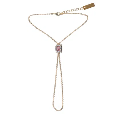 Studio Baloge Women's Green Carré V-line Hand Chain In Bright Pink