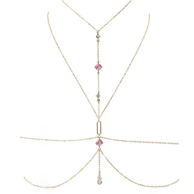 Studio Baloge Women's Pink / Gold Lumina Drama Body Chain In Bright Pink In Multi