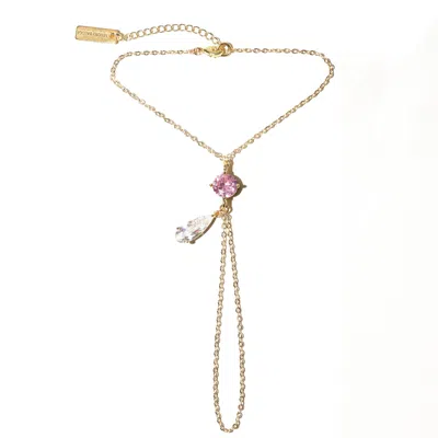 Studio Baloge Women's Pink / Gold Lumina Hand Chain In Bright Pink