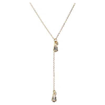 Pre-owned Studio Baloge Ysra Molten Crystal Drop Lariat Necklace 14k Gold-filled In Multi