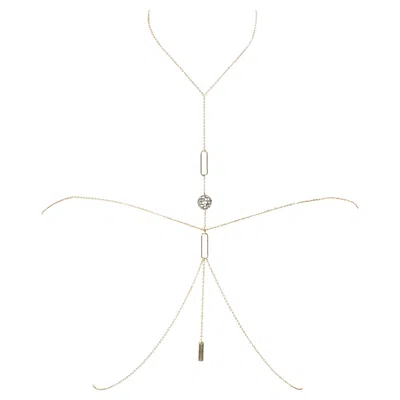 Pre-owned Studio Baloge Zaria T-line 14k Gold-filled Body Chain With Pavé Pendant In Multi