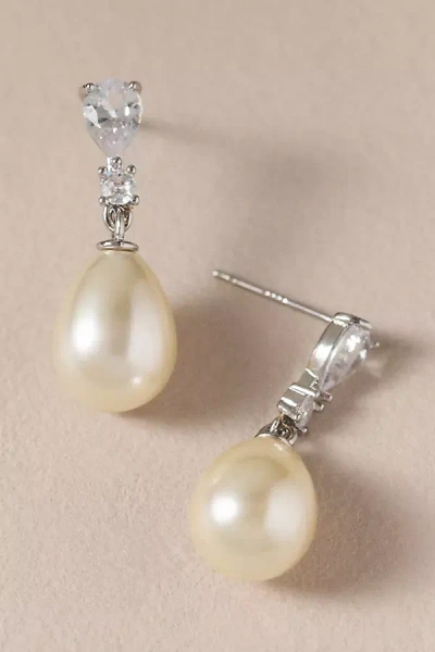 Studio Bride Crystal Stacked Pearl Drop Earrings In Silver
