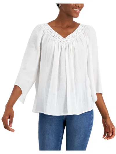 Studio By Jpr Womens Cotton Crochet Trim Blouse In White