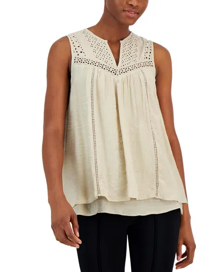 Studio By Jpr Womens Crochet Sleeveless Blouse In Beige