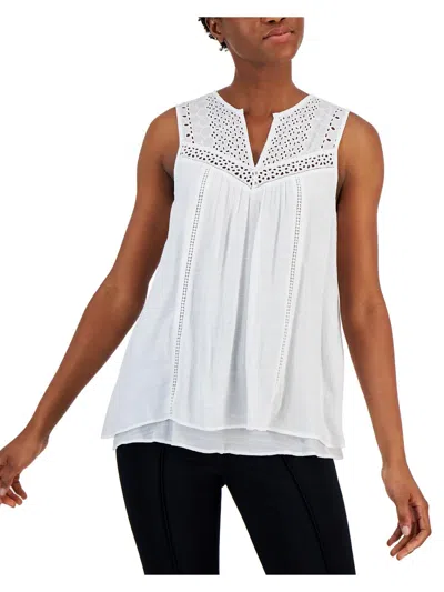 Studio By Jpr Womens Crochet Sleeveless Blouse In White