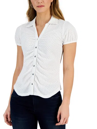Studio By Jpr Womens Laser Cut Knit Button-down Top In White