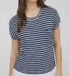 Studio By Workshop Stripe Pocket Detail Short Sleeve Pullover Sweater In Navy In Black