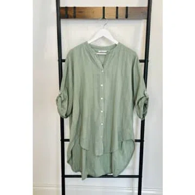 Studio Cotton Grandad Collar Shirt In Green