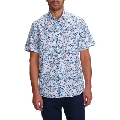 Studio Garnet Los Angeles Azure Bloom Short Sleeve Cotton Seersucker Button-up Shirt In Blue