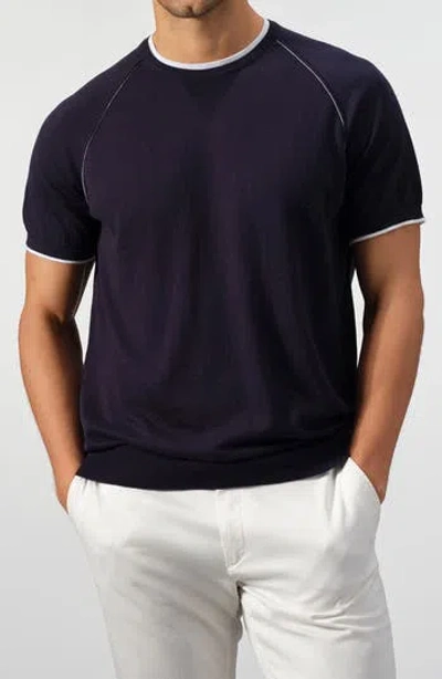 Studio Garnet Los Angeles Contrast Stitch Short Sleeve Sweater In Blue