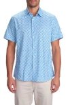 Studio Garnet Los Angeles Dolphin Print Short Sleeve Cotton Button-up Shirt In Blue