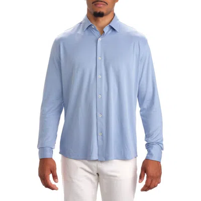 Studio Garnet Los Angeles Dynamic Comfort Knit Button-up Shirt In Blue