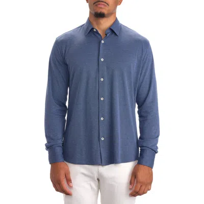Studio Garnet Los Angeles Dynamic Comfort Knit Button-up Shirt In Navy
